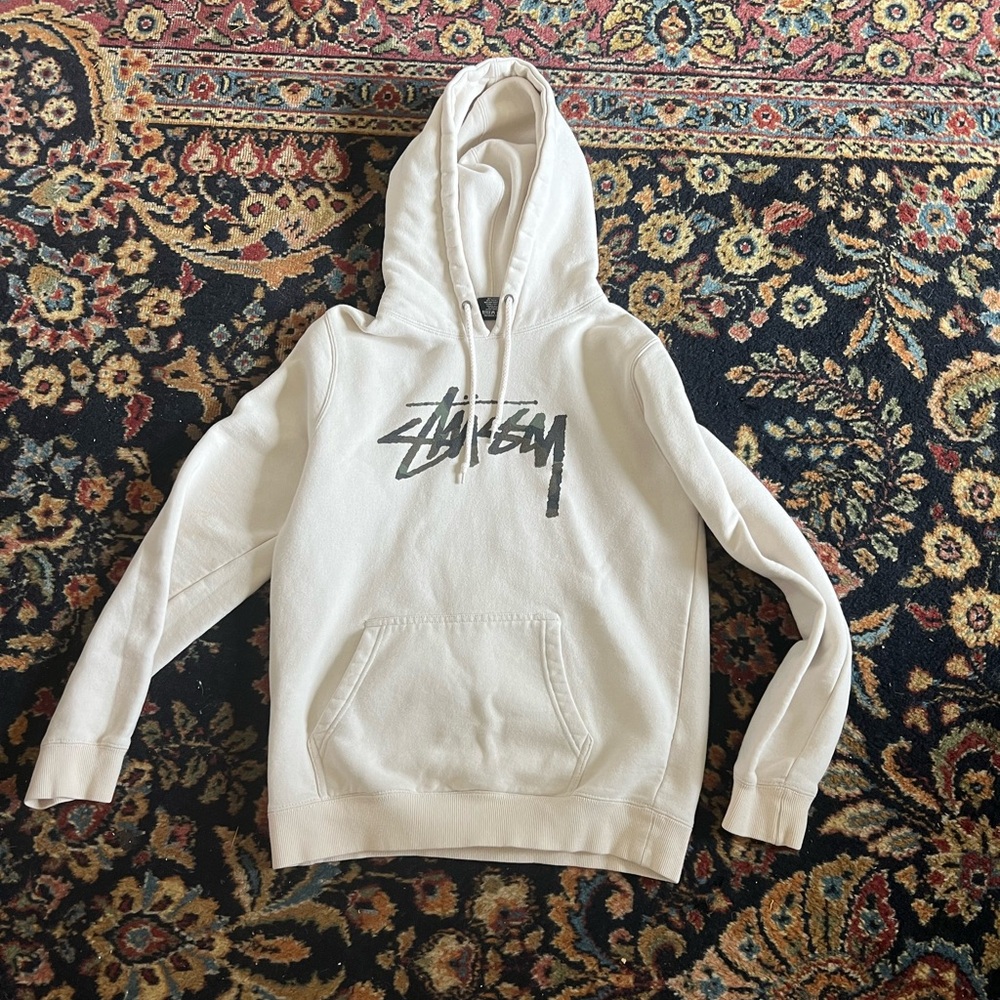 Stussy Stüssy Cream Logo Pullover Hoodie - Men's Sweater SMALL